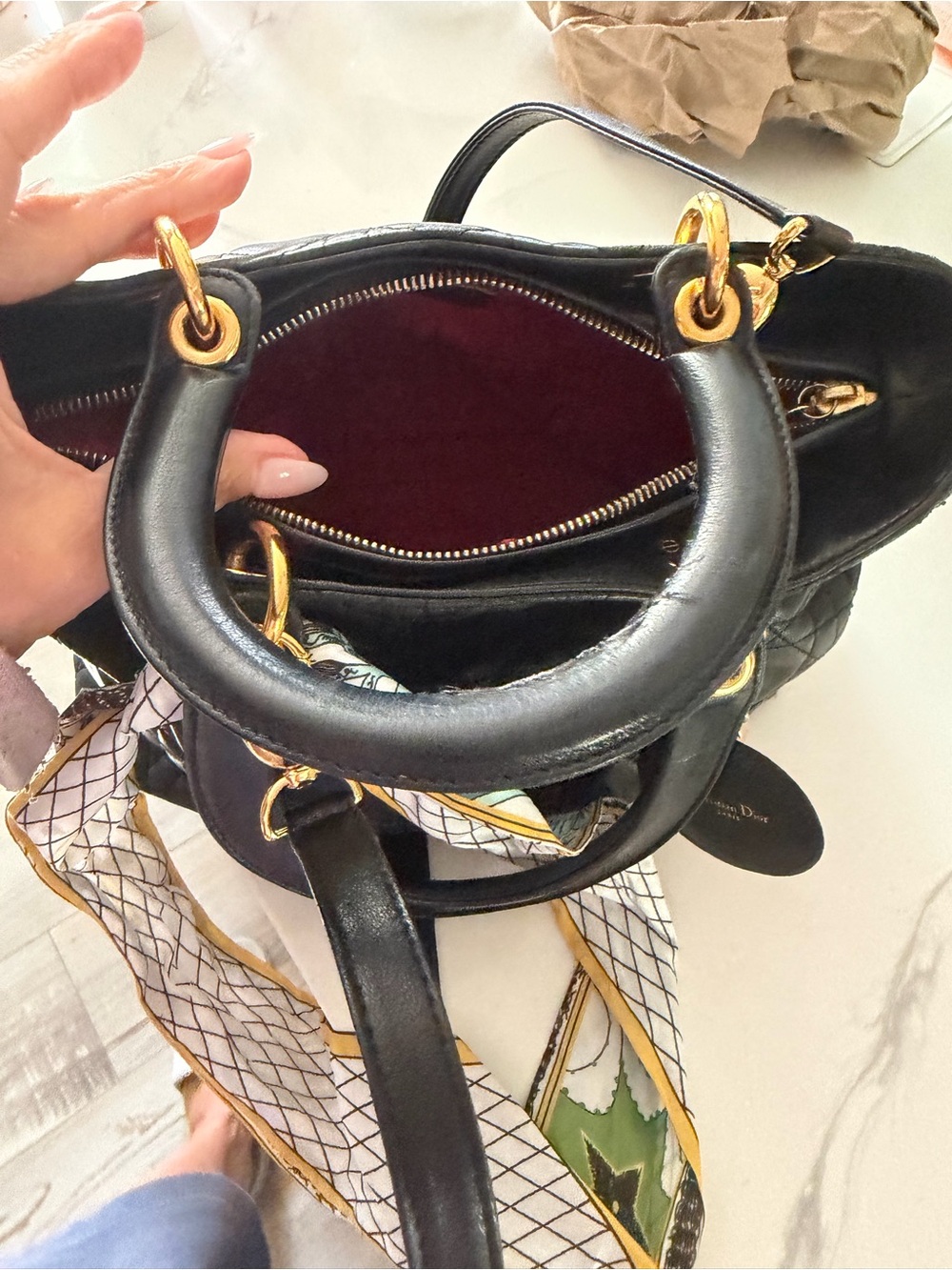 Dior Black Quilted Leather Tote Handbag with Gold Accents - Picture 9 of 16